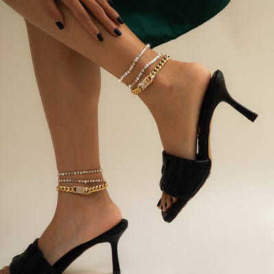 Multi-layered Anklet Women's Personality Cuban Chain Mix And Match Feet