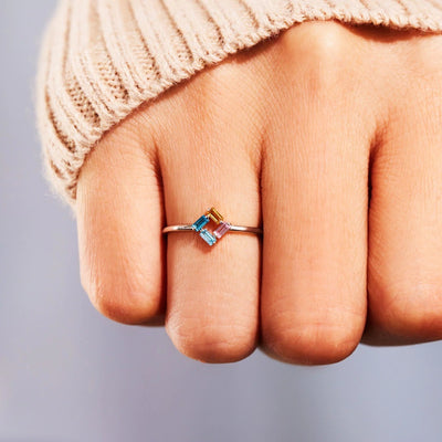925 Rectangular Birthstone Ring For Women