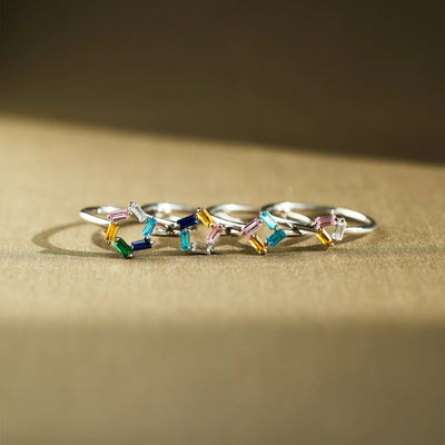 925 Rectangular Birthstone Ring For Women