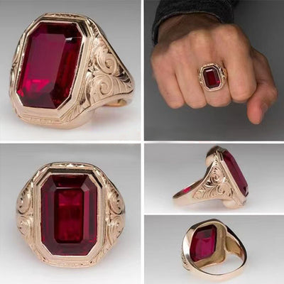 Simple Zircon Inlaid Large Gemstone Men's Business Ring