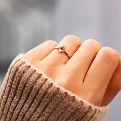925 Rectangular Birthstone Ring For Women