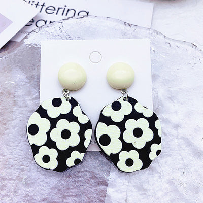 Acrylic Resin Leaf Floral Heart Embossed Print Earrings