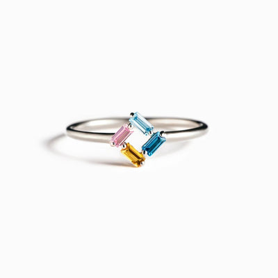 925 Rectangular Birthstone Ring For Women