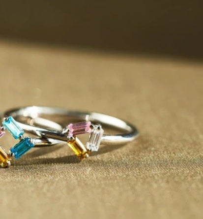 925 Rectangular Birthstone Ring For Women