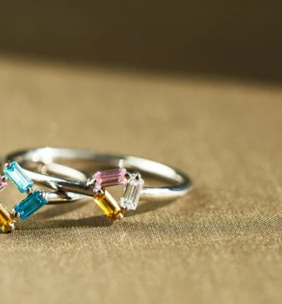 925 Rectangular Birthstone Ring For Women