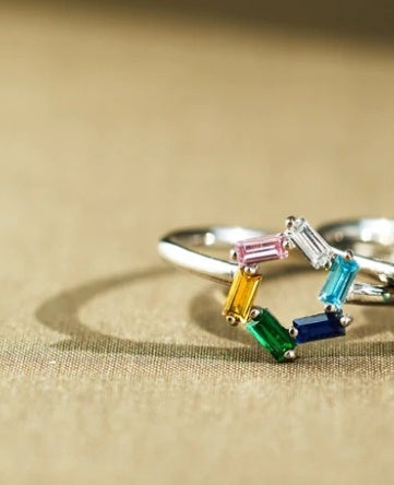 925 Rectangular Birthstone Ring For Women