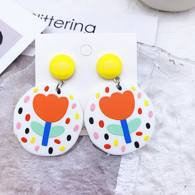 Acrylic Resin Leaf Floral Heart Embossed Print Earrings