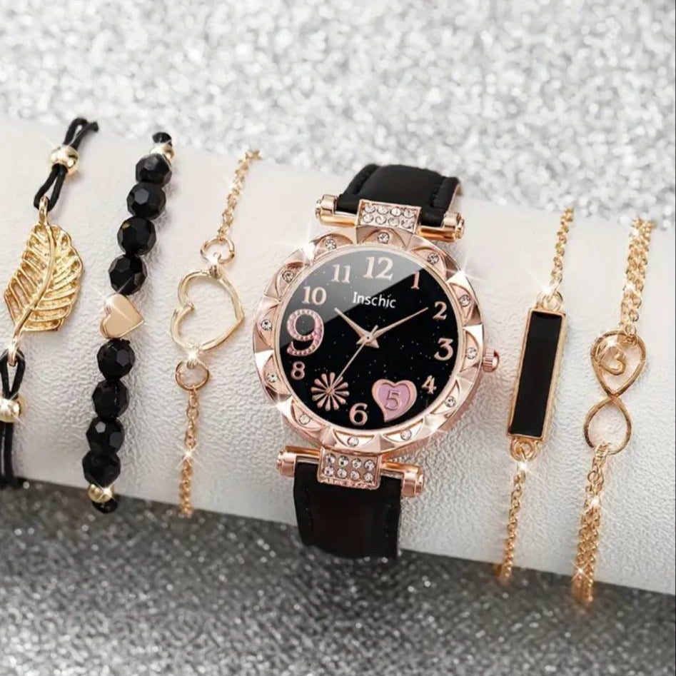 Black and gold watch+ bracelet set