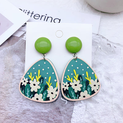 Acrylic Resin Leaf Floral Heart Embossed Print Earrings