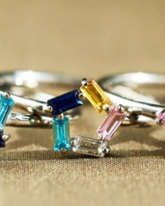 925 Rectangular Birthstone Ring For Women